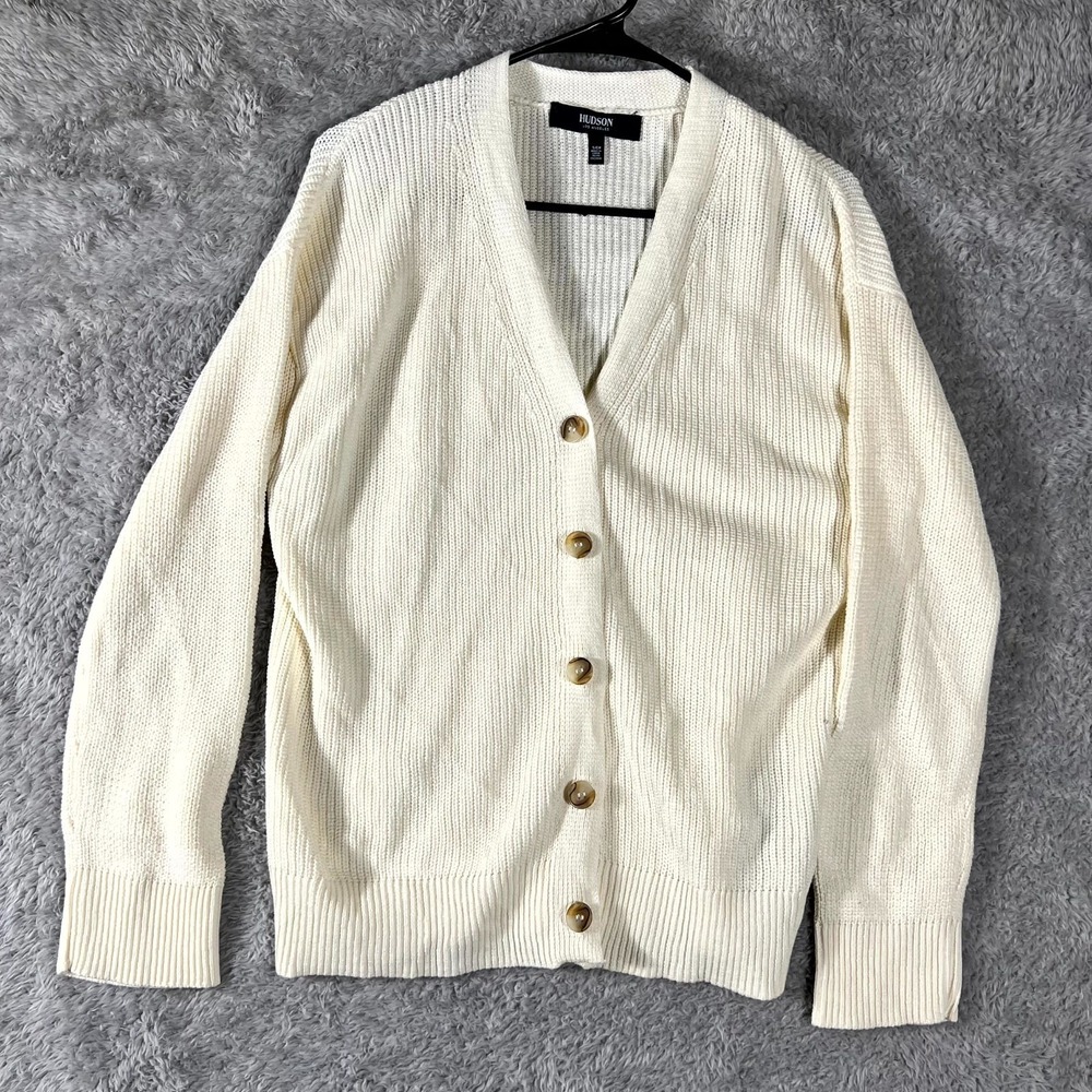 Hudson Los angeles Cardigan Sweater Women S Off White Chunky Knit Ribbed Walking